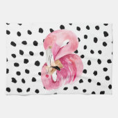 Moderne exotische roze Waterverf Flamingo & Stippe Theedoek (Horizontaal)