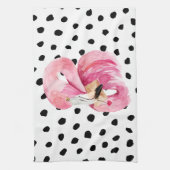 Moderne exotische roze Waterverf Flamingo & Stippe Theedoek (Verticaal)