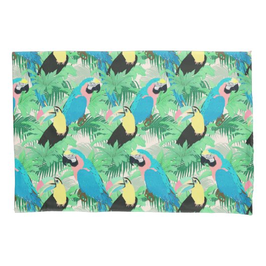 Moderne exotische vogels en Tropisch Foliage-ontwe Kussensloop (Voorkant-Links)