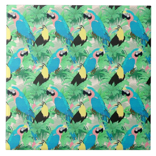 Moderne exotische vogels en Tropisch Foliage-ontwe Tegeltje (Voorkant)