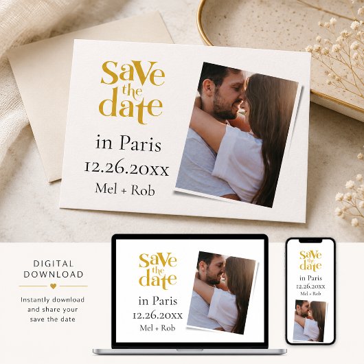 Moderne Faire-Part de Mariage à Paris en Or