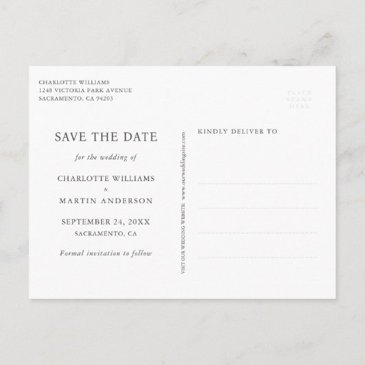 Moderne Faire-part de Mariage Bleu Nuit et Rose Go (Dos)