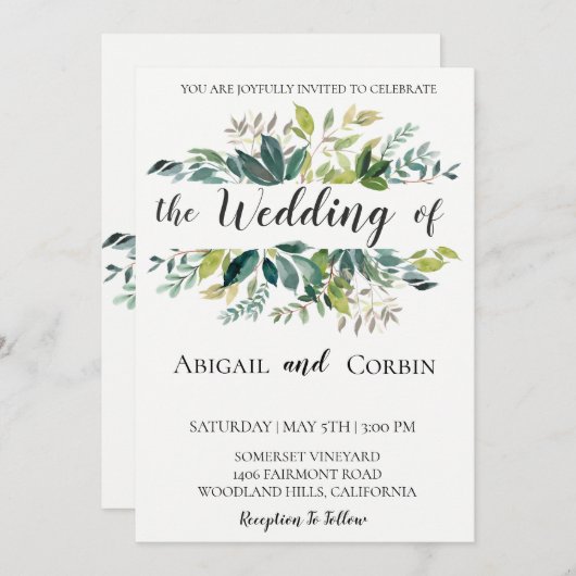 Moderne Faire-part de mariage de verdure chic (Devant / Derrière)