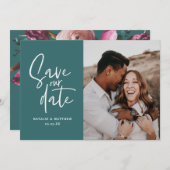 Moderne faire-part de mariage fleuri photographiqu (Devant / Derrière)