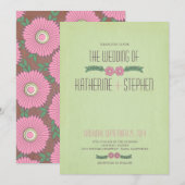 Moderne faire-part de mariage floral vert et rose (Devant / Derrière)