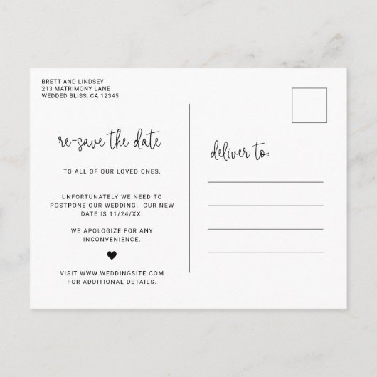 Moderne faire-part de mariage photo de script minc (Dos)
