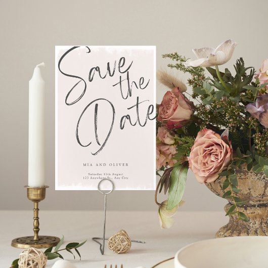 Moderne faire-part de mariage rose calligraphié à 