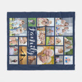 Moderne FAMILIE 19 Foto Collage Script Heart Navy Fleece Deken (Voorkant (Horizontaal))