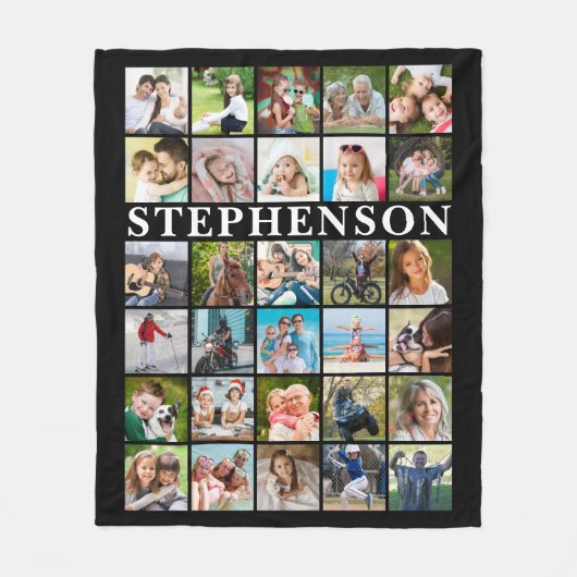 Moderne Familie 30 Foto Collage Zwart Fleece Deken (Voorkant)