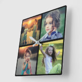 Moderne familie 4 foto's foto-collage vierkante klok (Hoek)