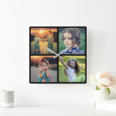 Moderne familie 4 foto's foto-collage vierkante klok (Huis)