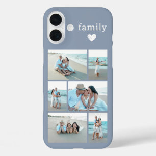 Moderne Familie 6 Foto Stofblauw iPhone 16 Plus Hoesje