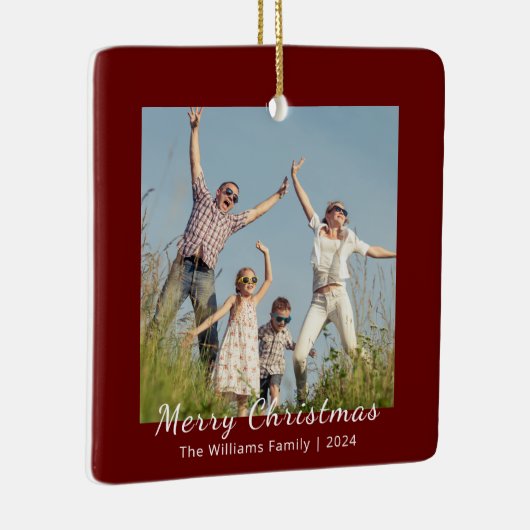 Moderne Familie Feestelijke Kerstfoto Keramisch Ornament (Rechts)