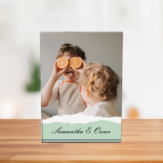 Moderne familie foto & persoonlijke naam Mint Gift