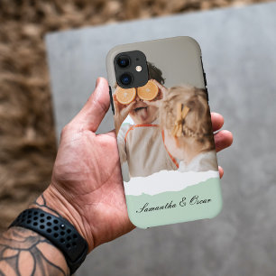 Moderne familie foto & persoonlijke naam Mint Gift iPhone 11 Hoesje