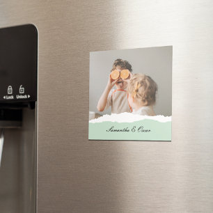 Moderne familie foto & persoonlijke naam Mint Gift Magneet
