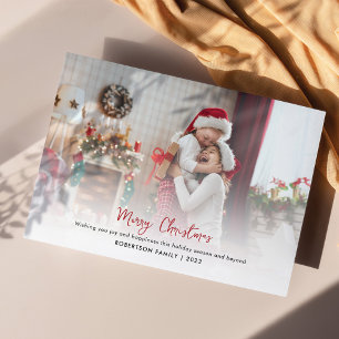 Moderne Familie Foto Stijlvol Script Kerstmis Feestdagenkaart