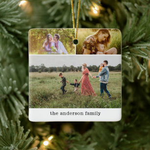 Moderne Familie Fotocollage 6 Foto's Kerstmis Keramisch Ornament