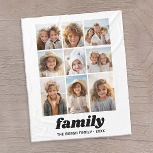 Moderne familie fotocollage 9 foto's wit minimaal fleece deken