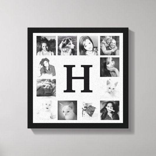 Moderne Familie Fotocollage met Monogram Canvas Afdruk (Voorkant)