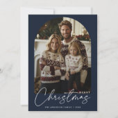 Moderne Familie Lelijke Trui Kerstboog Foto Feestdagenkaart (Voorkant)