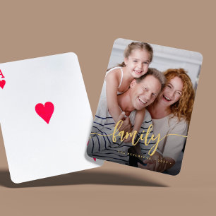 Moderne familie script foto gepersonaliseerd pokerkaarten