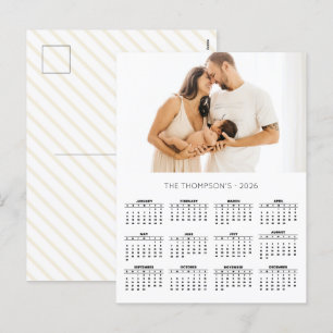 Moderne familiefoto 2026 Kalender 12 maanden Feestdagenkaart