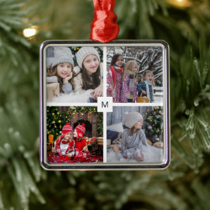 Moderne familiefoto collage monogramma Kerstmis Metalen Ornament