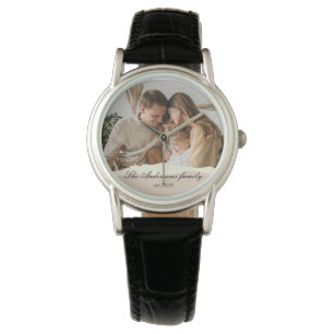 Moderne familiefoto & persoonlijke naam cadeau horloge