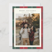 Moderne familiefoto Plaid Kerst Kaarten (Voorkant)
