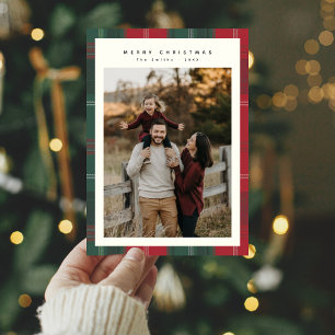 Moderne familiefoto Plaid Kerst Kaarten