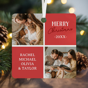 Moderne familiefoto Red Merry Christmas Metalen Ornament