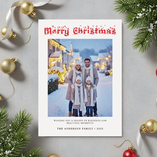 Moderne familiefoto Snowy-kerstscript Feestdagenkaart