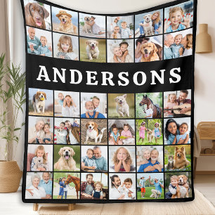 Moderne Familiefotocollage 36 Gepersonaliseerd Zwa Fleece Deken