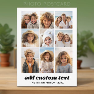 Moderne familiefotocollage 9 foto's wit minimaal briefkaart