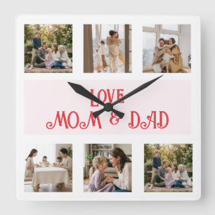 Moderne familiefotocollage Liefde Vierkante Klok
