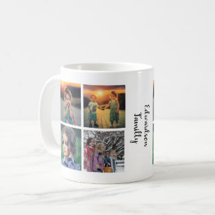 Moderne familiefotocollage monogram naam koffiemok