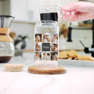 Moderne familiekollage foto's en persoonlijke cade blikvorm glas
