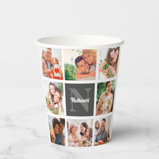 Moderne familiekollage foto's en persoonlijke cade papieren bekers (Achterkant)