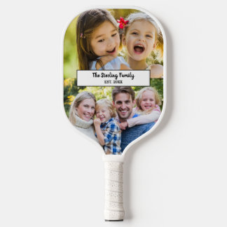 Moderne familienaam 2 fotocollage pickleball paddle