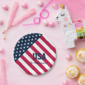 Moderne familienaam Amerikaanse vlag Papieren Bordje (Feest)