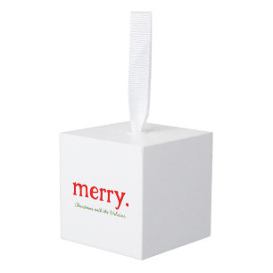 Moderne familienaam Minimal Vrolijk Kerstfeest Kubus Ornament