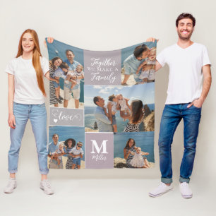 Moderne FAMILY Photo Collage Monogram Name 5 foto' Fleece Deken