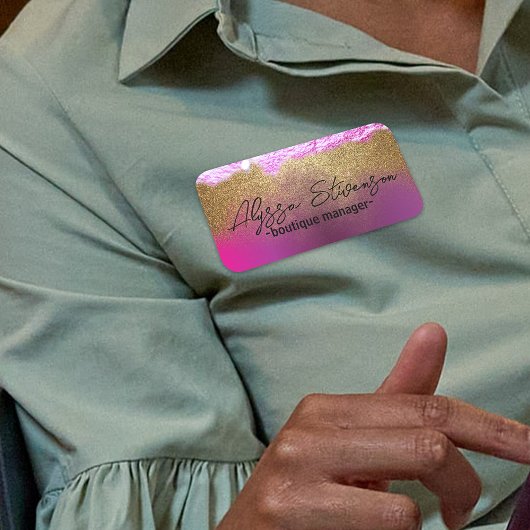 Moderne Fancy roze Gold Faux Glitter Professional Naamplaatje