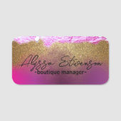 Moderne Fancy roze Gold Faux Glitter Professional Naamplaatje (Voorkant)