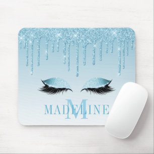 Moderne, fashionable Blue Glitter Lashes Monogram Muismat