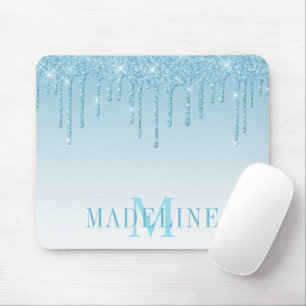 Moderne, fashionable Light Blue Glitter Monogram Muismat