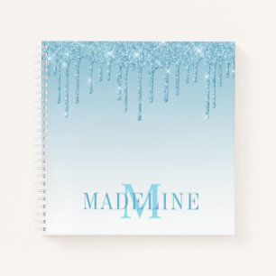 Moderne, fashionable Light Blue Glitter Monogram Notitieboek