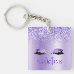 Moderne fashionable Monogram Paarse Glitter Lashes Sleutelhanger