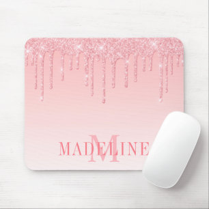 Moderne, fashionable Roze Blush Glitter Monogram Muismat